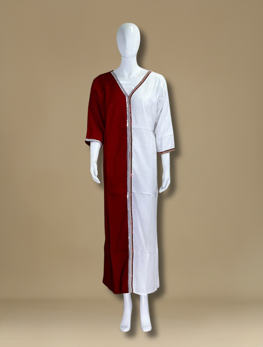 جلابية عصرية بتصميم ثنائي اللون بتباين أنيق